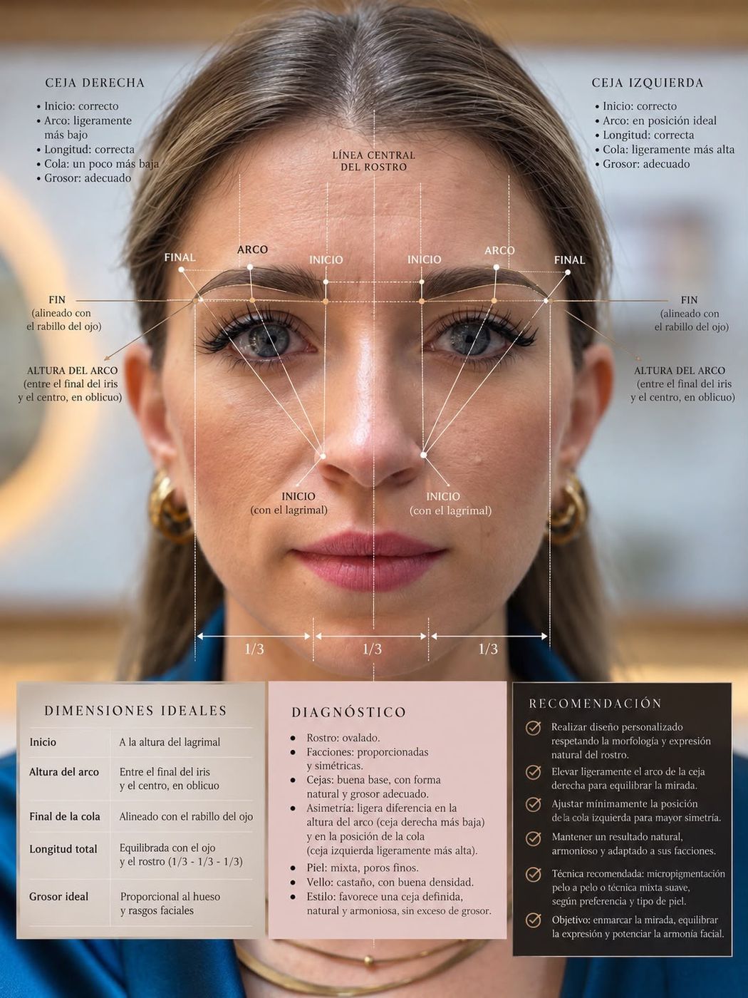 Esquema orientativo de proporciones de las cejas
